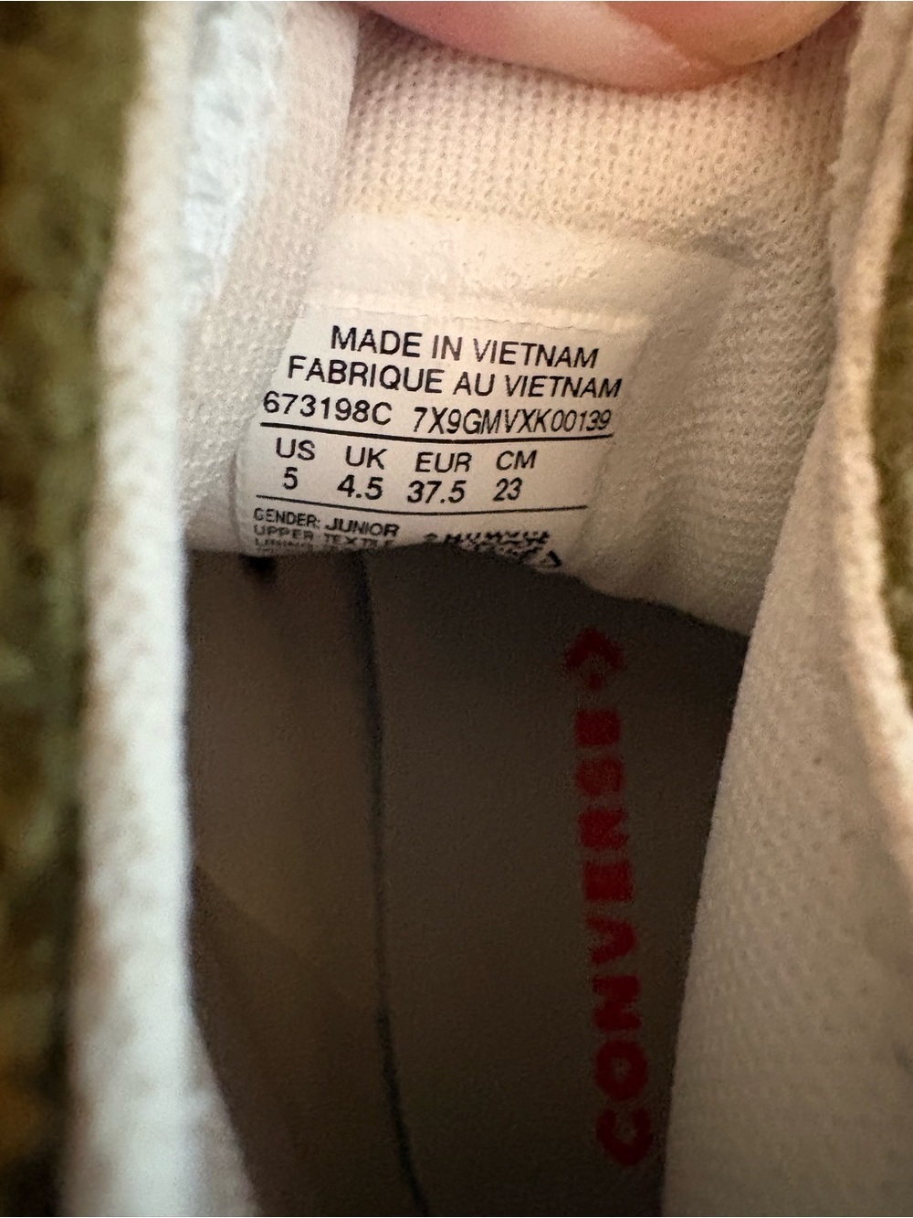Converse Olive Green Sherpa High-Top Sneakers with Cream Accents - Picture 9 of 9